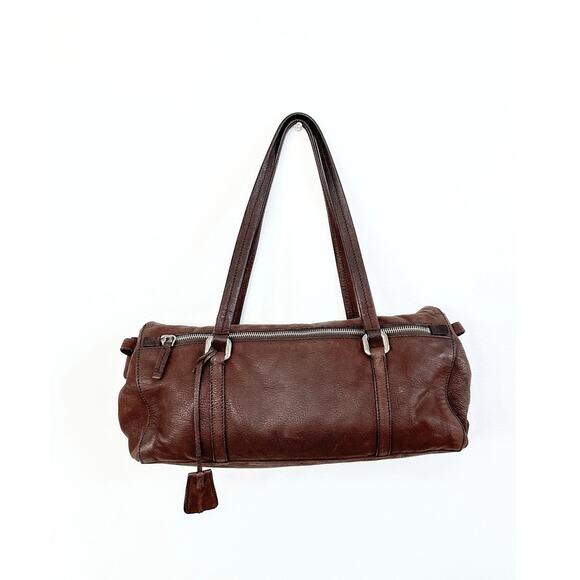 Prada Chocolate Brown Leather Cervo Antik Easy Foldover Pushlock Shoulder Purse - Picture 7 of 14